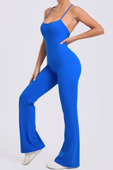 Women Adjustable Straps Flare Hollow Out Hip Lift Yoga Sports Fitness Bodysuit