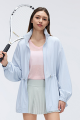 Women's Packable Drawstring Hooded Mid Length Jacket