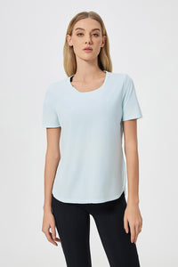 Women Short Sleeve Side Split Quick Dry Loose Breathable Running Fitness Sports Yoga Top