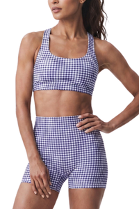Women's Athletic Plaid Print Y-Back Bra And Shorts Yoga Set