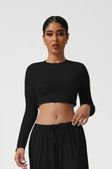 Women Slim Fit Wave Hem Yoga Long Sleeves