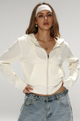Zipper-fastened hooded short-sleeved jacket