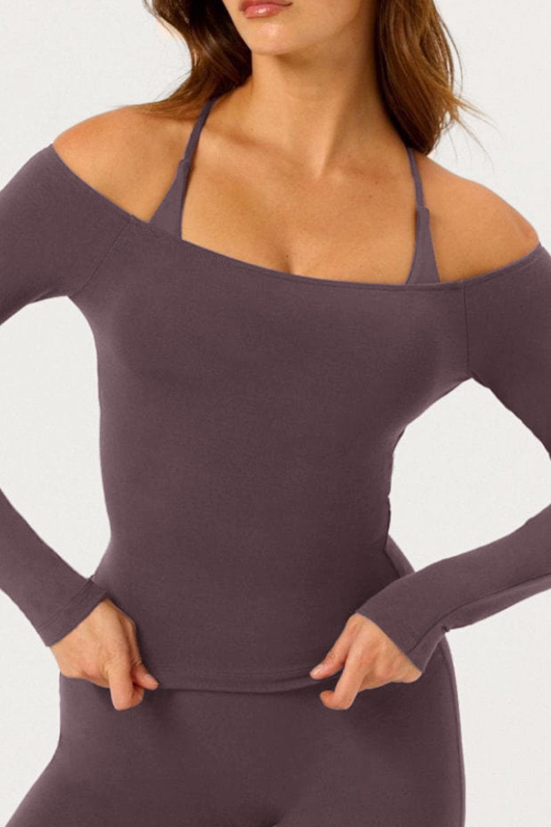 Women's Spring Off-Shoulder Cropped Long-Sleeve Sports Top