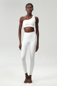 Women Wave Hem Liquid Yoga Set - One-Shoulder Bra & Sculpting Leggings