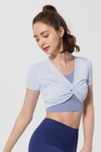 Women Twist Front V-Neck Cropped T-shirt( Bra Not Included)