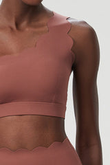 Women Wave Hem Liquid Yoga Set - One-Shoulder Bra & Sculpting Leggings