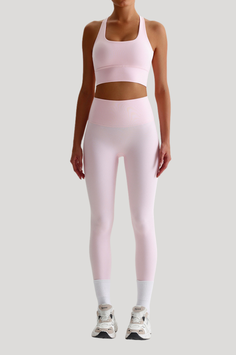 Women Naked Feel Cross Back Yoga Set: High Waisted Seamless Tummy Control Leggings + Crisscross Sports Bra