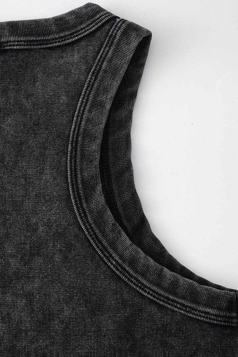 Streetwear Washed Crop Top - Pleated Slim-Fit Bustier Tank