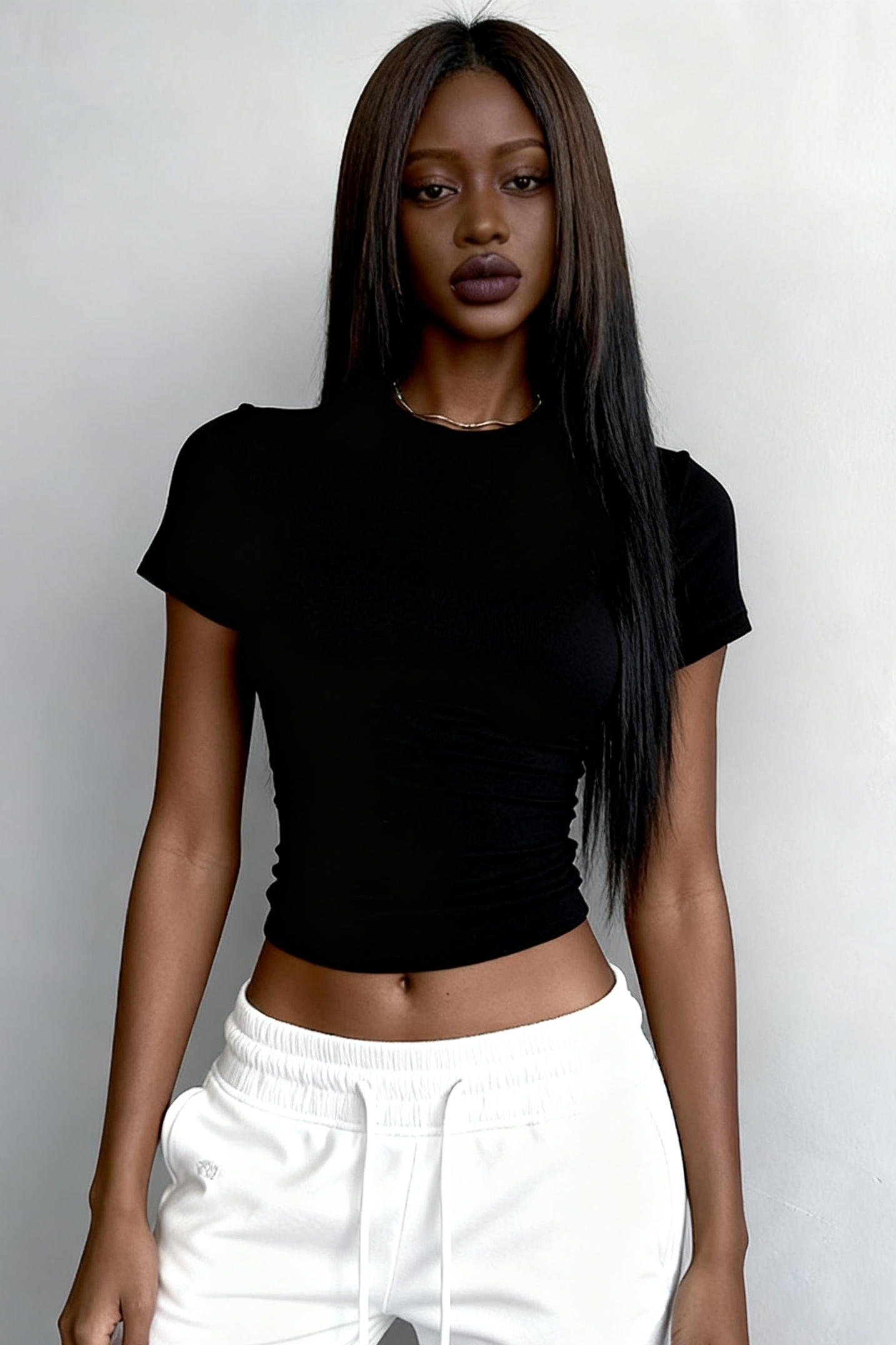 Women's slim round neck solid color short sleeves