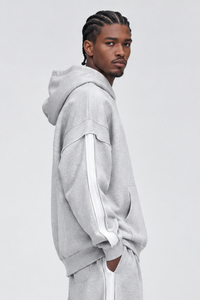 Men's Fleece Raw Edge Spliced Fake Two Piece Hoodie