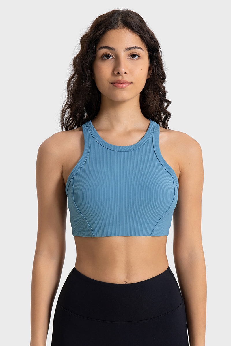 Women's Ribbed Padded Stretch Sports Bra