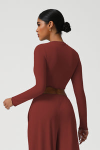 Women Slim Fit Wave Hem Yoga Long Sleeves