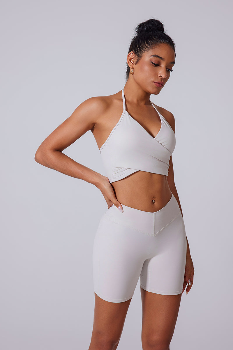 Women'S Brushed Tight Yoga Suit Set With Bra + Shorts