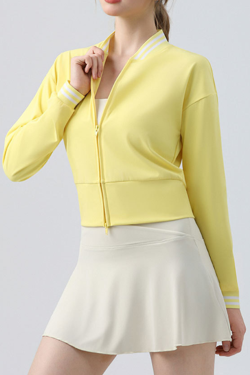 Women's Double Zip Contrast Stripe Trim Slim Fit Jacket