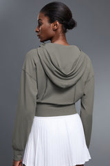 Women Hooded Short Waist-Tie Open-Front Yoga Sportswear Jacket