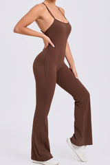 Women Adjustable Straps Flare Hollow Out Hip Lift Yoga Sports Fitness Bodysuit