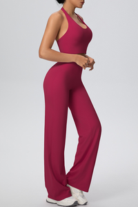 Women's Athletic Set:U-neck Halterneck Bra And Wide Leg Pant