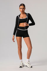 Women White Piping Yoga Sports Shorts