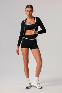 Women White Piping Yoga Sports Shorts