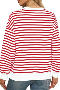 Women's Fall Christmas Striped Color Block Relaxed Pullover