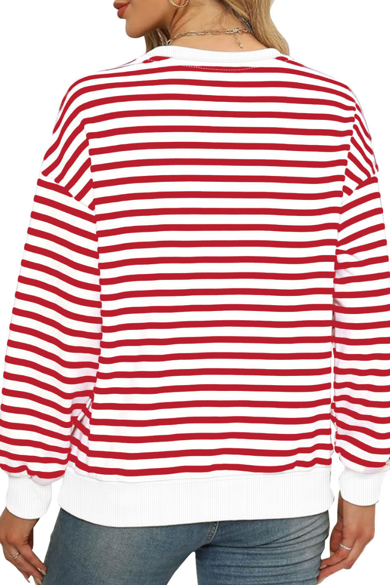 Women's Fall Christmas Striped Color Block Relaxed Pullover