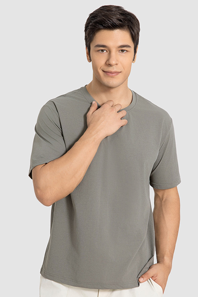 Men Casual Short Sleeve Quick-Dry Breathable Elastic Fitness Running Round-Neck Solid Color T-Shirt