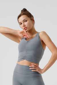 Women Sensual Drawstring Outer Wear With Bust Eco-Friendly Recycled Cotton High Strength Fitness Sports Bra