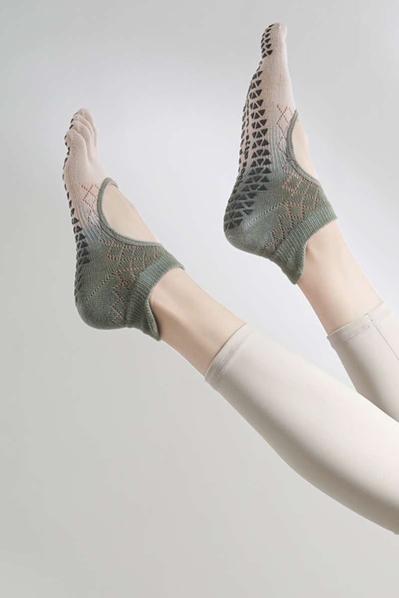 Women's Ombre Mesh Yoga Grip Five-Toe Socks