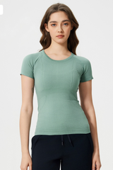 Women Seamless Round Neck Short Sleeve Sport T-Shirt