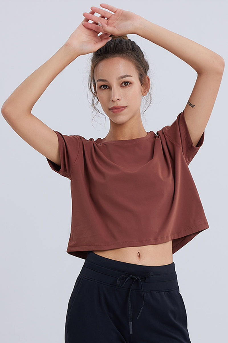 Solid Color Cropped Cropped Crop Top Sports T-Shirt