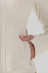 Women Ribbed Zip-Up High-Stretch Quick-Dry Fitness Jacket