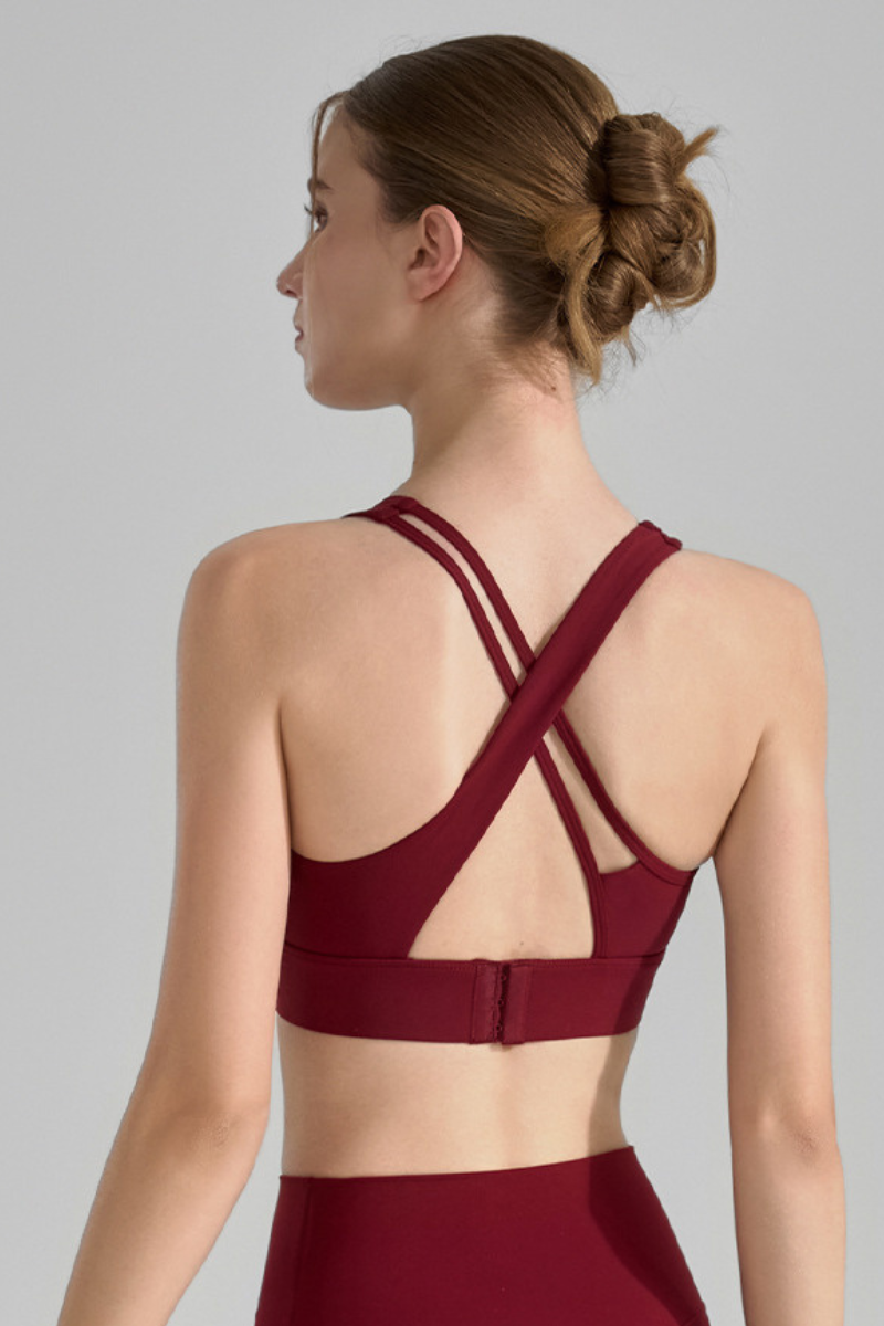 Women's U-Neck Asymmetric Cross-Back Solid Sports Yoga Bra