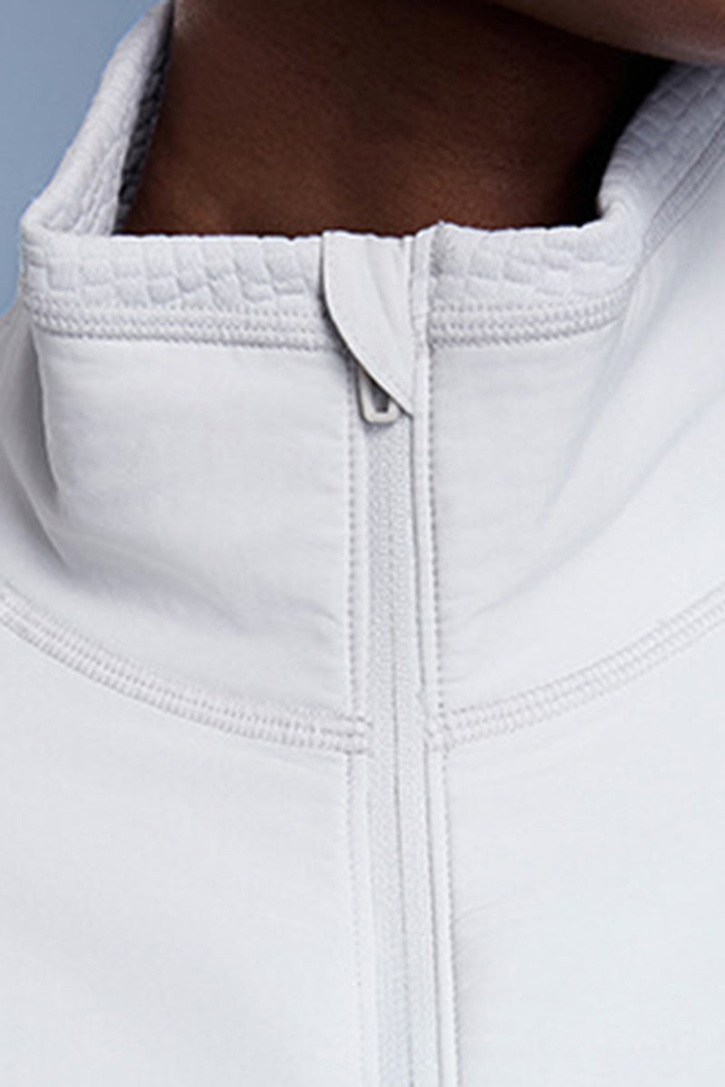 Women Waffle Knit Stand Collar Slim Fit Zip Up Athletic Jacket
