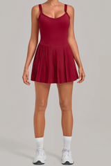 Women's V Neck Spaghetti Strap Fixed Cups Tennis Mini Dress