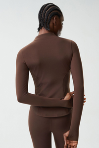 Women's Mock-Neck Color-Block Fitted Yoga Jacket