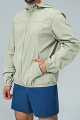 Men's Fall Hooded Full Zip Elastic Hem Outdoor Hooded Jacket