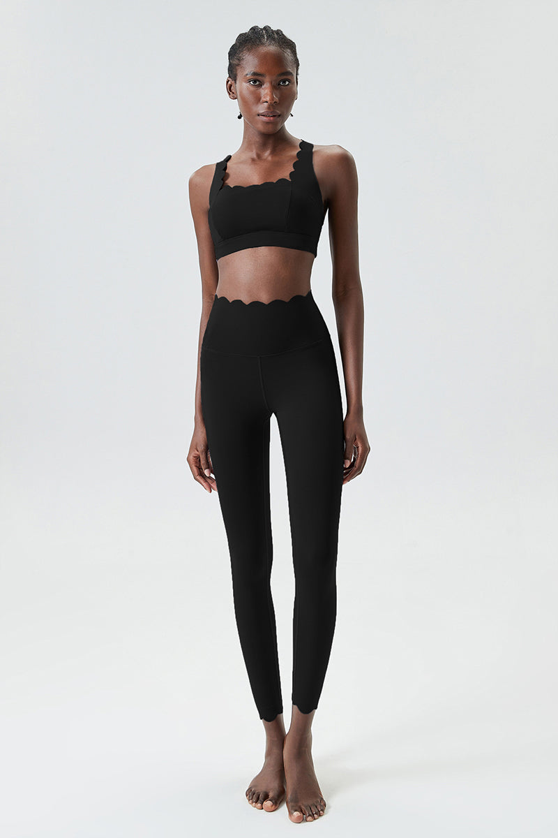 Women Wave Liquid Seamless High Stretch Midweight Yoga Set - Removable Cup Bra & Contoured Tights