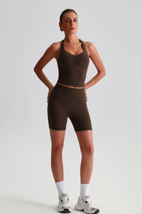 Women Solid Naked Sensation Yoga Set: High-Waisted Sculpting Shorts + Crisscross Back Support Bra
