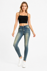Women's Vintage Wash Stretch High Waist Skinny Jeans