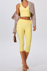 Women's V Neck Y Back Crop Tank & Capri Leggings Yoga Sets