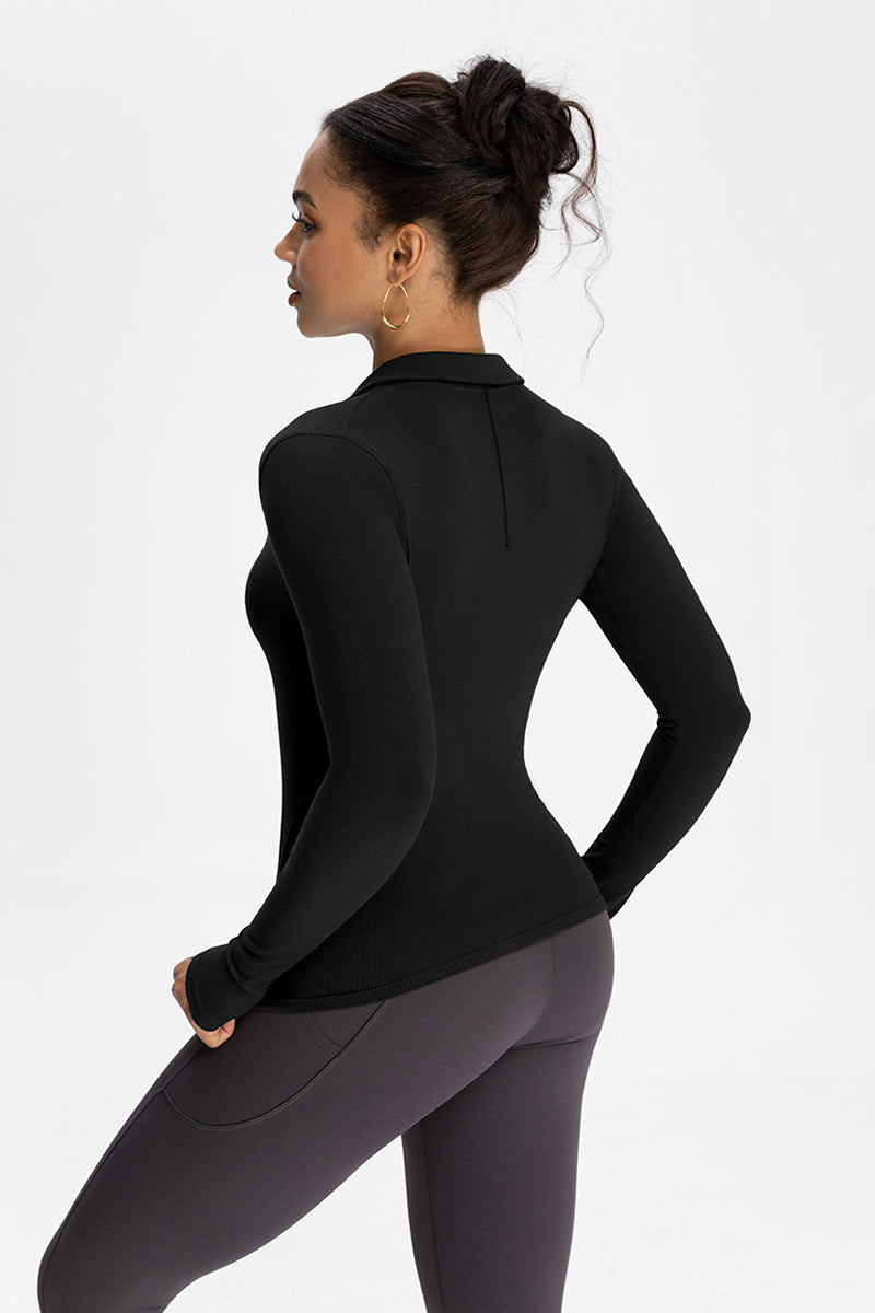Women Modal Henley Collar Button Down Slim Fit Long Sleeve Yoga Top