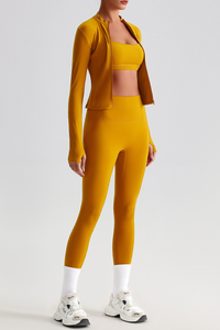 Women's Bare Feel Slim Fit Stand Callor Jacket & Leggings Yoga Set