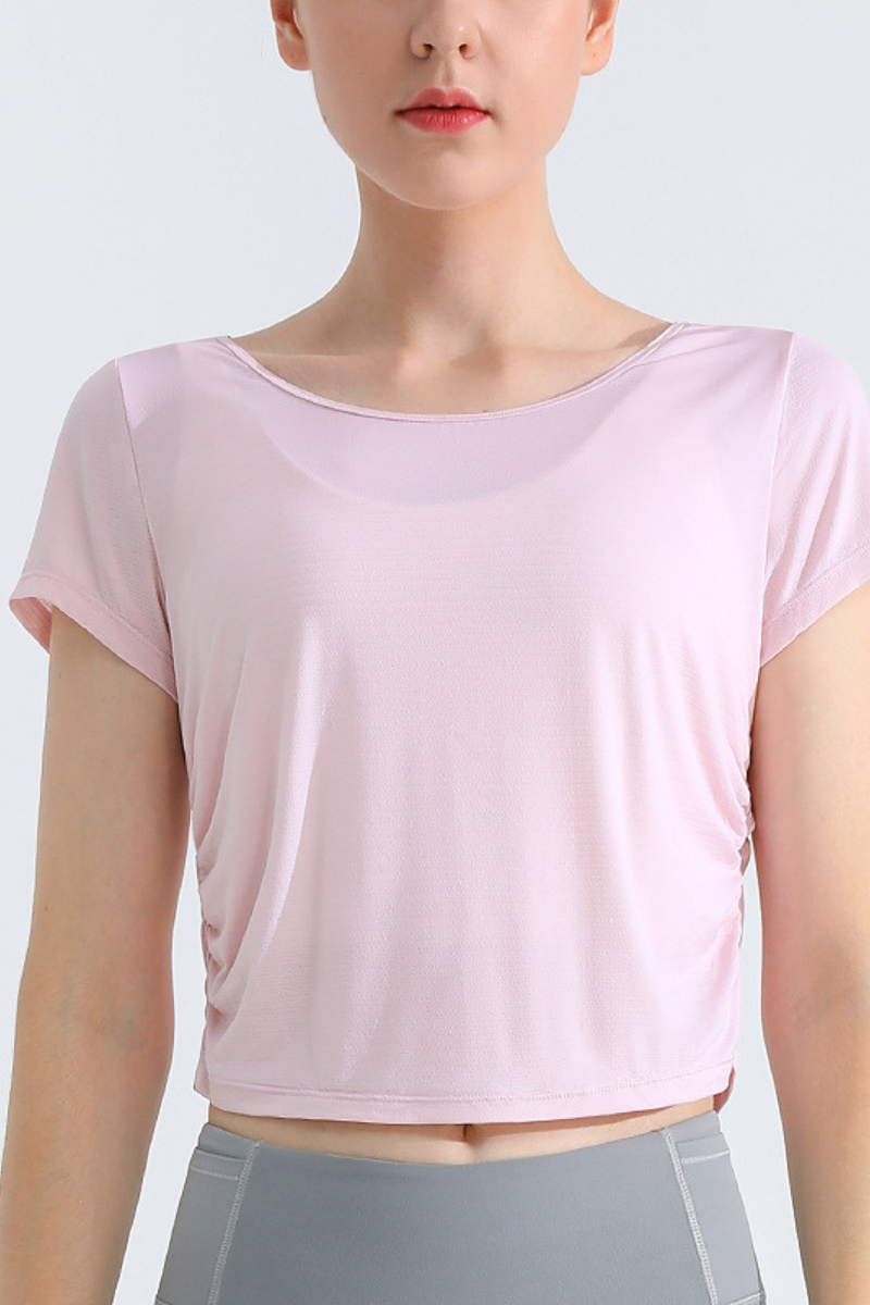 Women's Sport Cropped Short Sleeve Yoga Top with Back Cutout