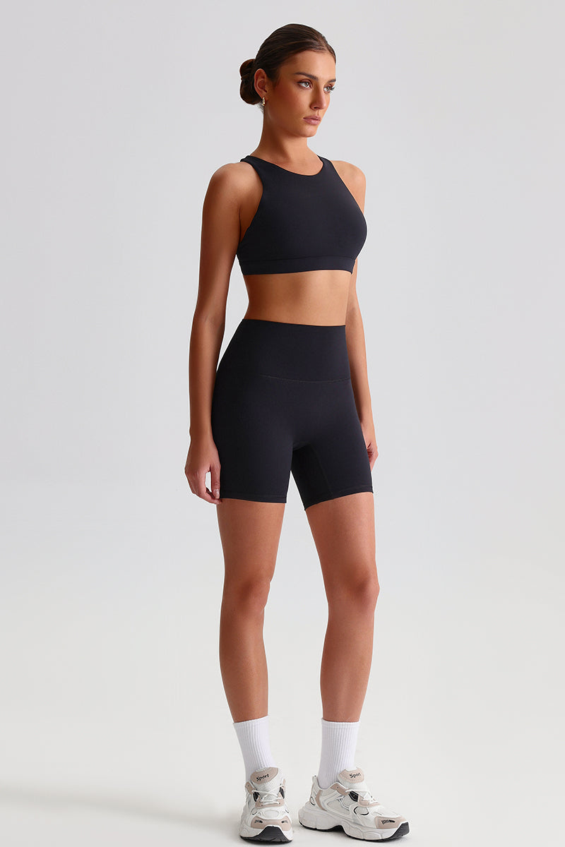 Women Outdoor Quick-Dry Naked Sensation Yoga Set: Cross-Back Slim-Fit Sports Bra + High-Waisted Sculpting Shorts
