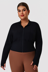 Plus Size Women's Fitted Stand Collar Line Detail Yoga Jacket