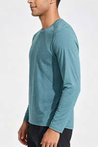 Men's Crew Neck Textured Athletic Long Sleeve T-shirt