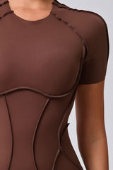 Women One-Piece Tight Short-Sleeved Hollow Back Stereo Beauty Fitness Yoga Sports Jumpsuit