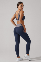 Women's Double Thin Strap Bra And High Rise Legging Yoga Set