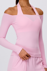 Women's Off Shoulder Breathable Ribbed Yoga Long Sleeve Top