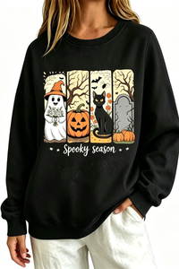 Women's Fall Halloween Spooky Print Thin Relaxed Sweatshirt